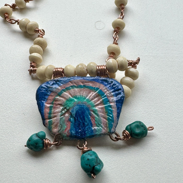 Holly Rigg vintage bead necklace in ivory and turquoise, alternate view