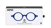 Izipizi round reading glasses in blue on their box