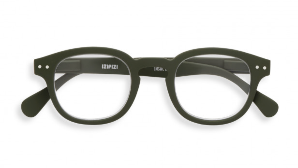Izipizi square reading glasses in khaki green