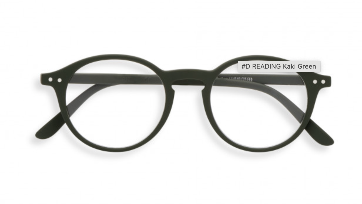 Izipizi round reading glasses in khaki green