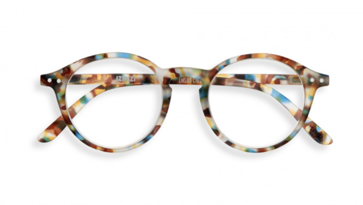 Izipizi round reading glasses in blue tortoise