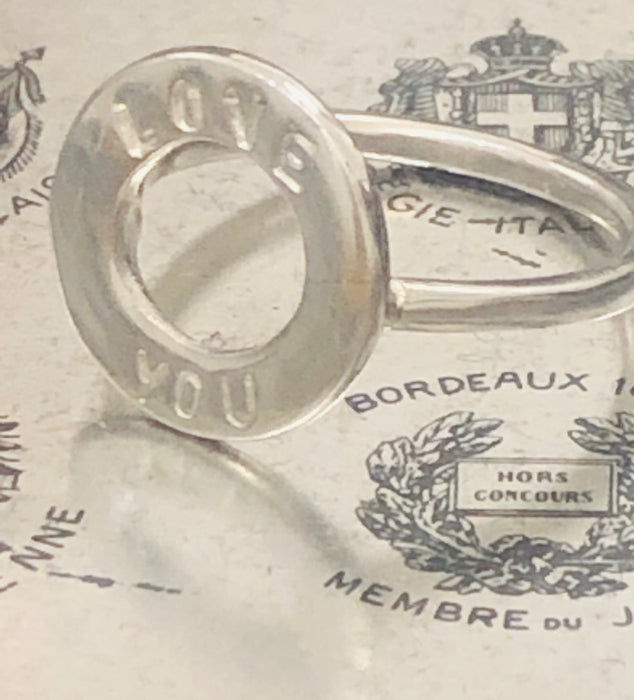 Silver text ring