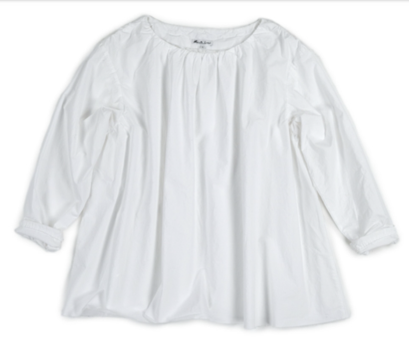 Manuelle Guibal Toti cotton blouse in white, gathered neckline, flat lay