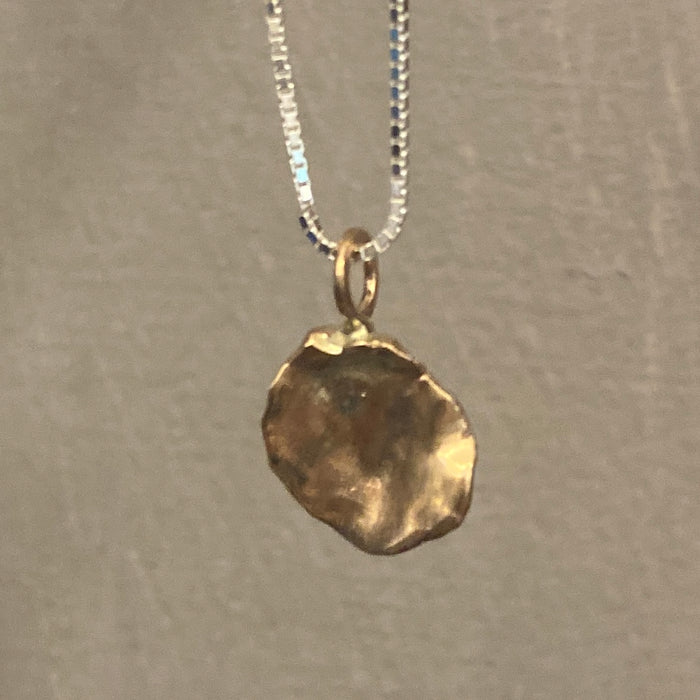 Mary Odorcic rose gold keshi necklace on box chain, alternate view